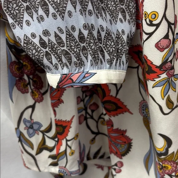 LOFT Cream Floral Mixed-Print Peasant Blouse with Red & Blue Accents - Picture 6 of 6